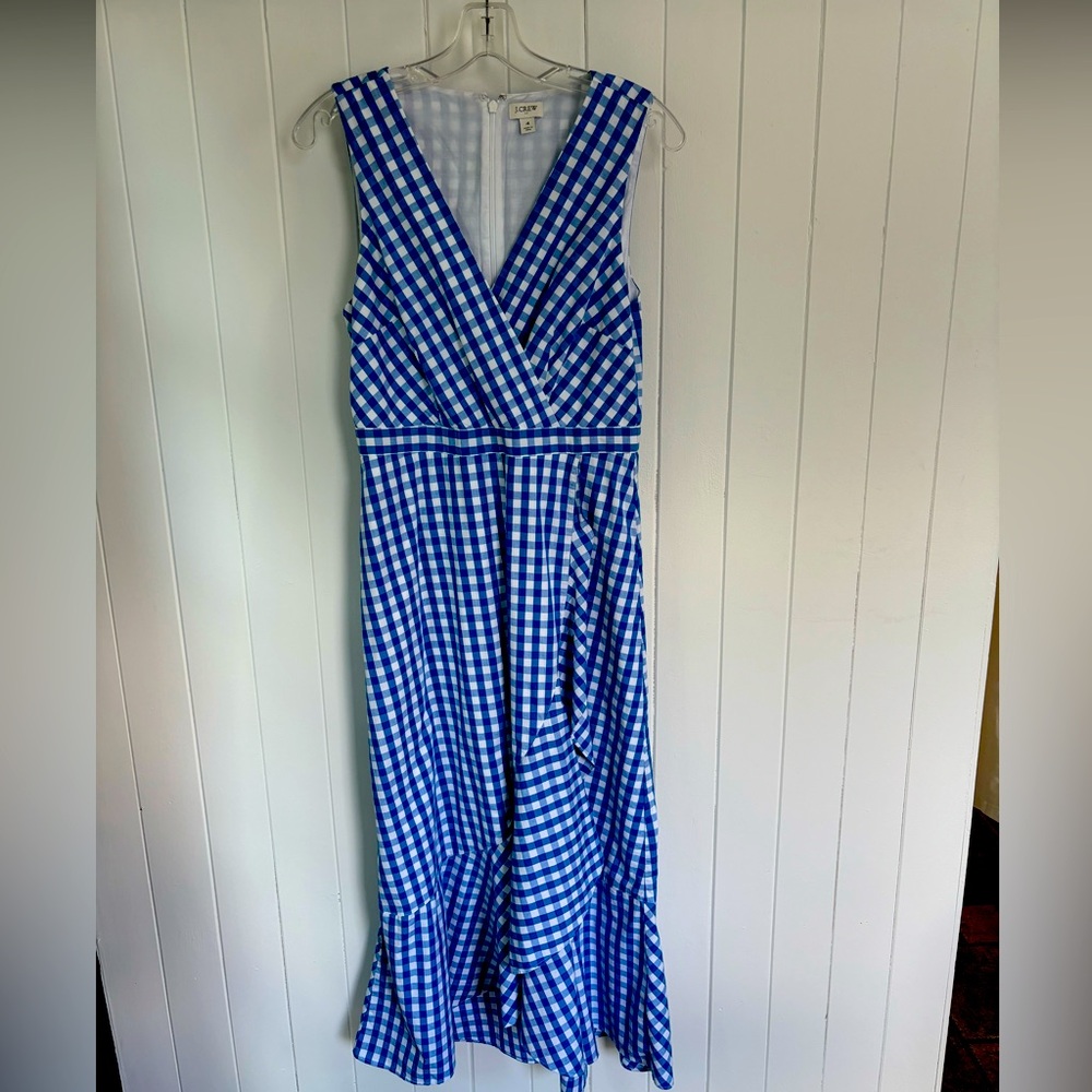 JCrew Factory Gingham Ruffle Midi Dress